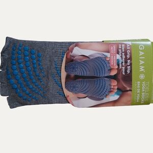 GAIAM Gray Toeless Grip Yoga Socks with Blue Dots NWT